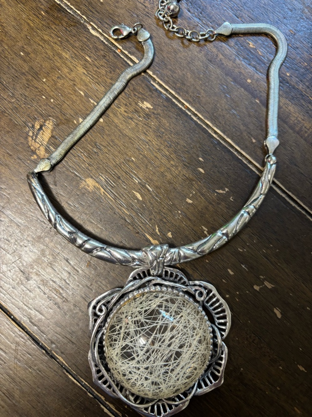 Silver-Tone Women’s‎ Statement Necklace with Rutilated Quartz